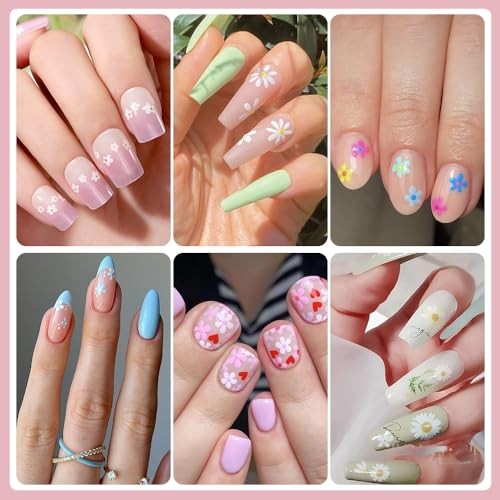 Flower Nail Art Stickers, Floral Daisy Nail Decals 3D Self-Adhesive White Daisy