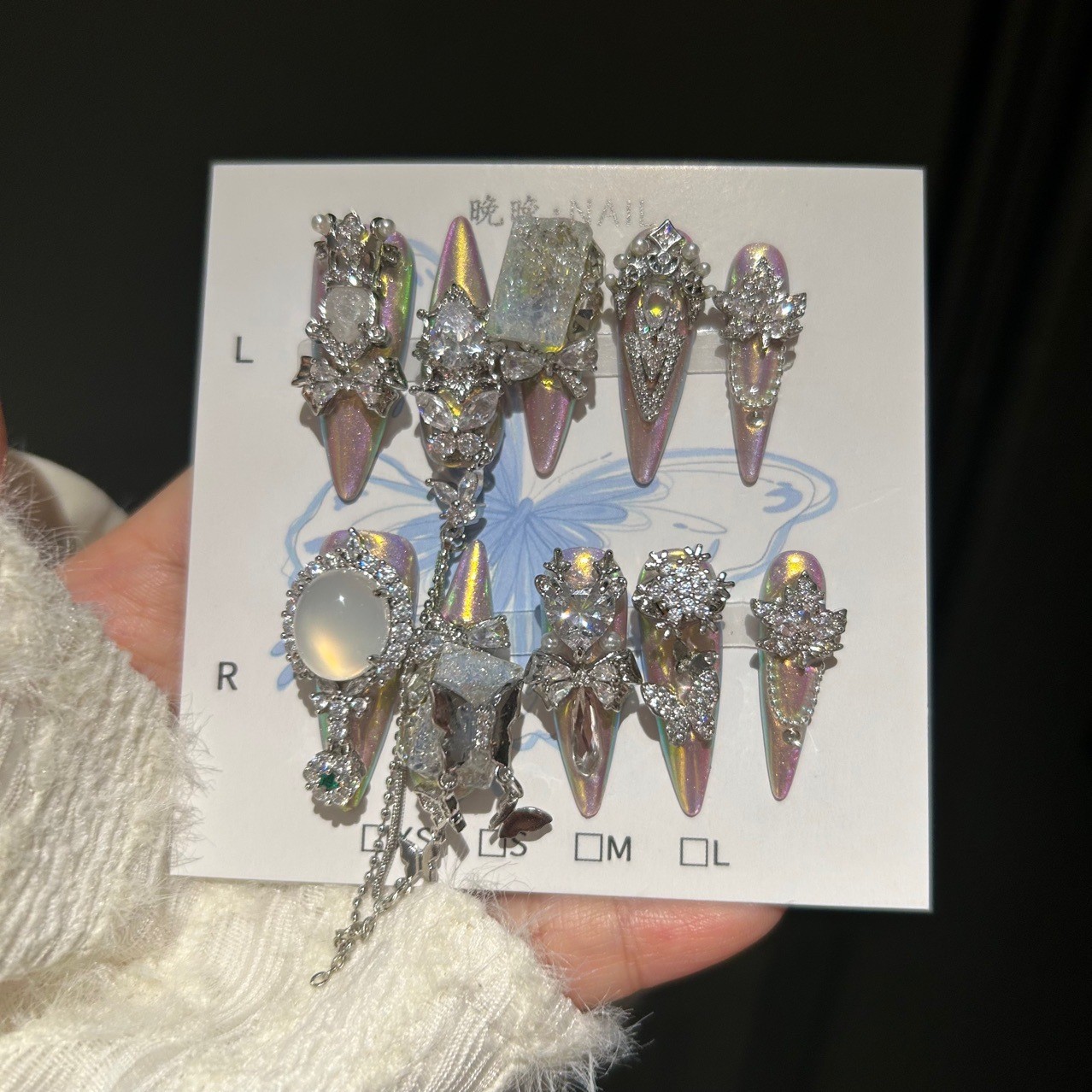 Handmade Magic Cat Eye Press On Nails Luxury Zircon Full Diamond Nails