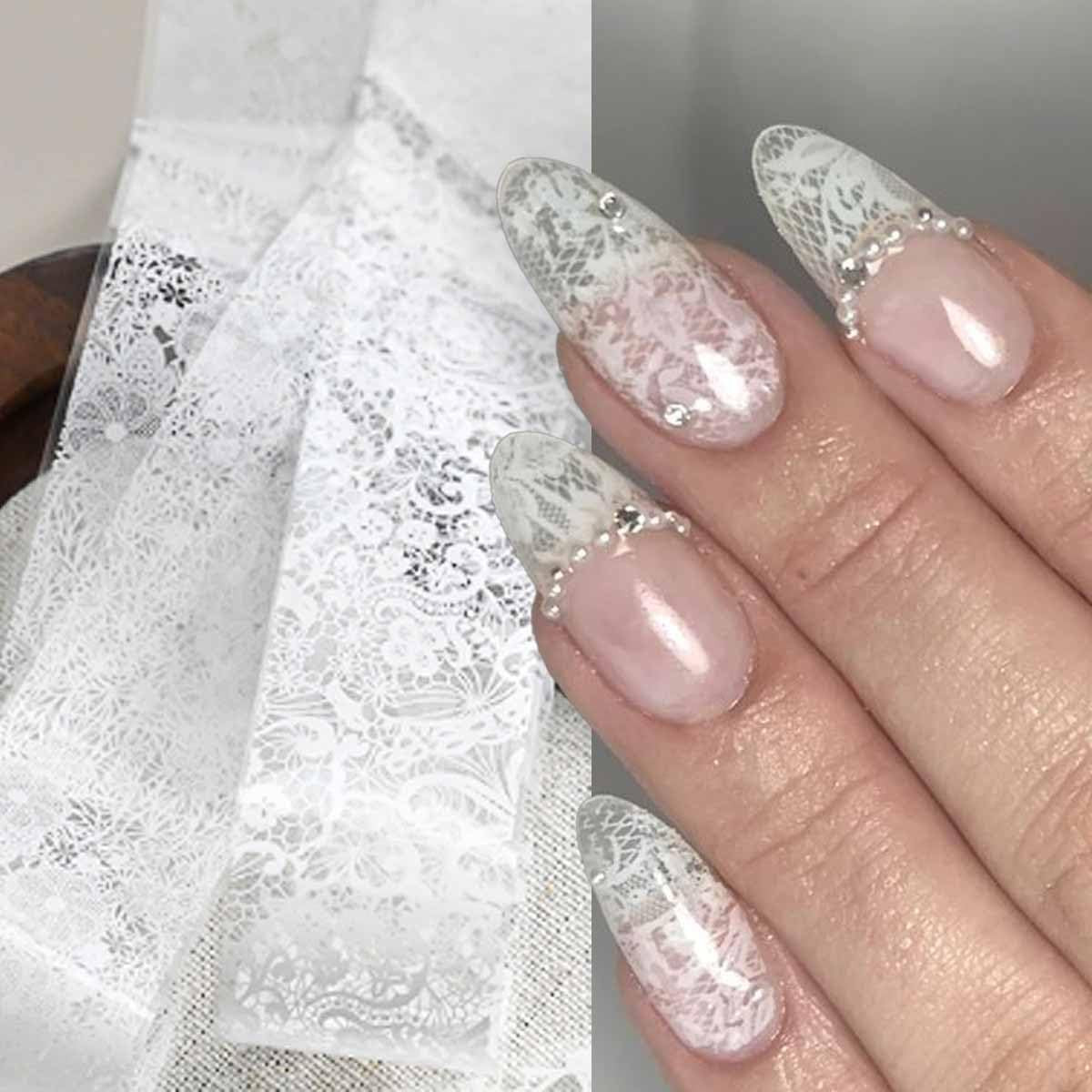 10 Rolls Lace Nail Foil Black White Transfer Stickers for Women | Floral Rose De