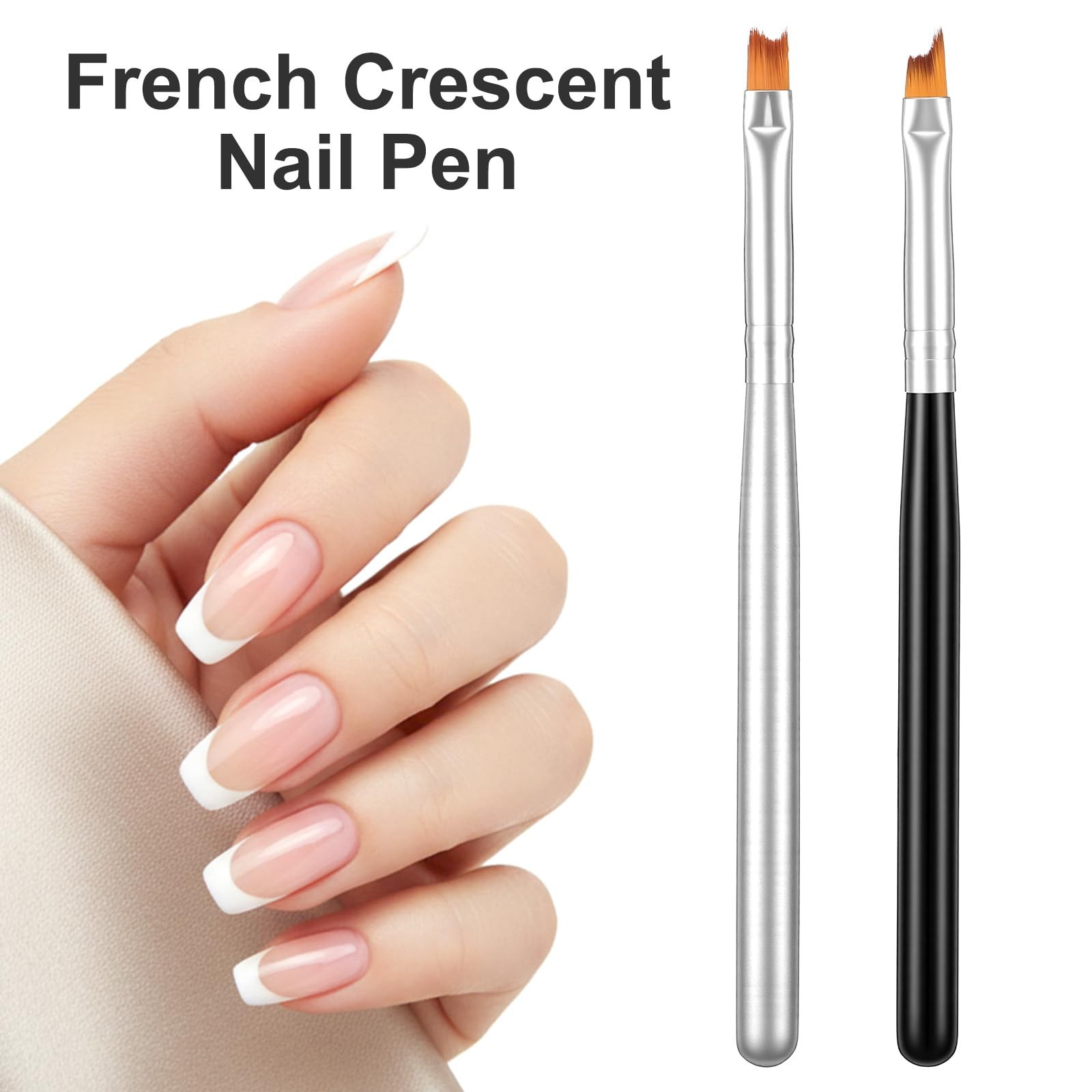 8 Pcs French Tip Nail Brush, Oblique Head French Manicure Brush Moon Shape Na…