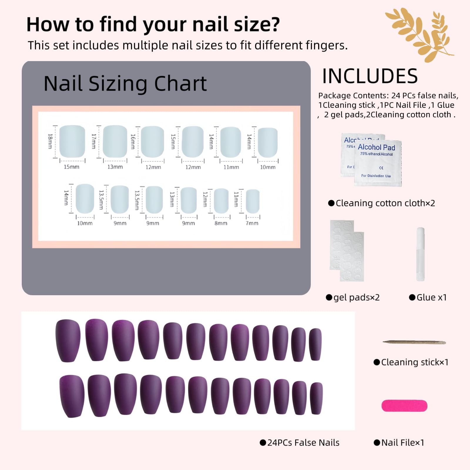 Matte Purple Press-On Nails, Oval Long Reusable Fake Nails,Easy Application M…