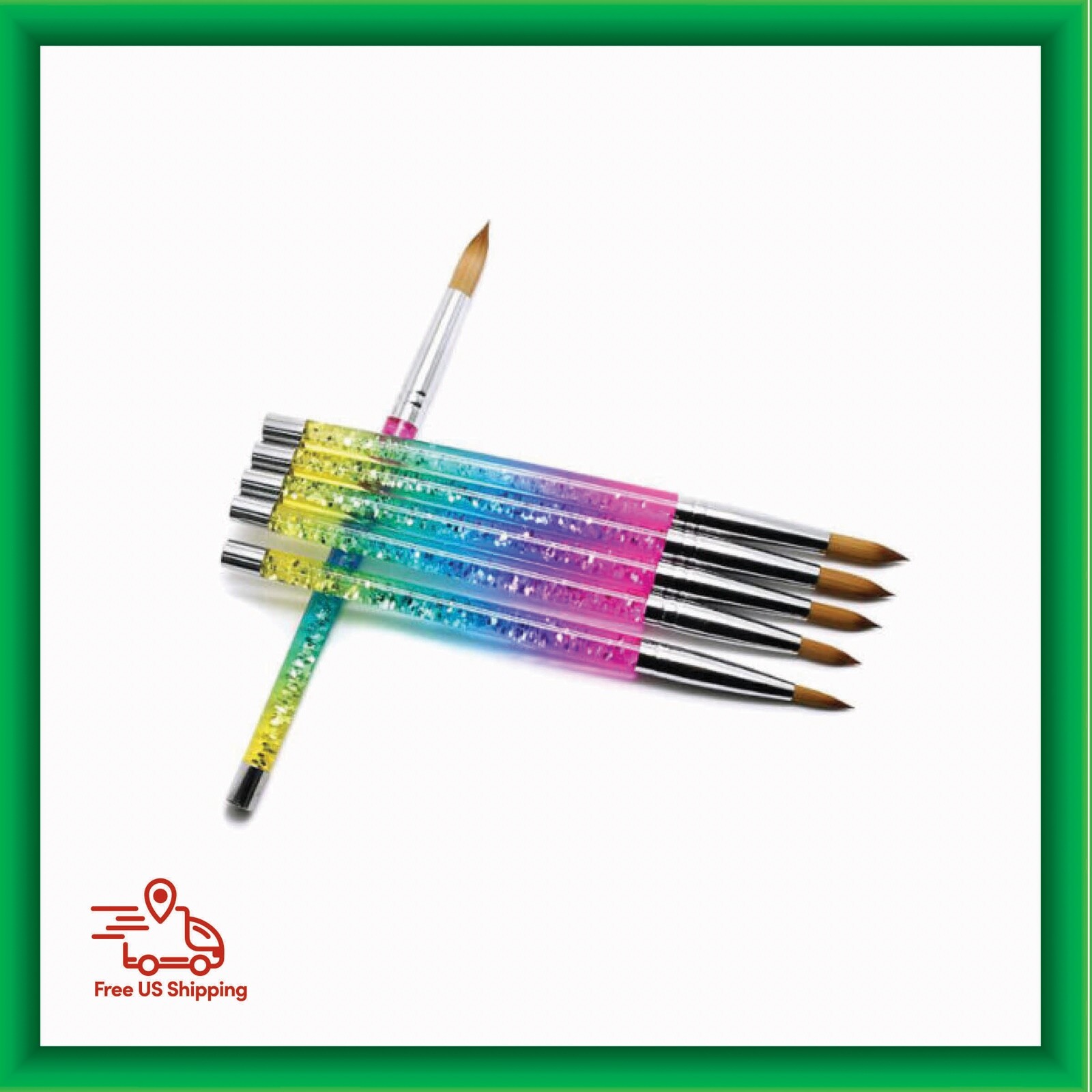Kolinsky Acrylic Nail Brushes Rainbow Glitter Handle UV Gel Painting Tool Brush
