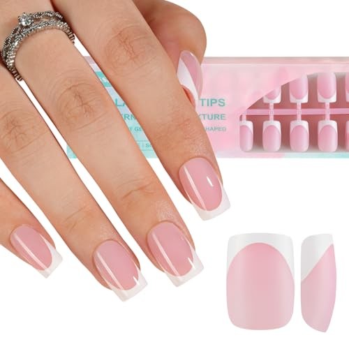 French Gel Nail Tips, 160Pcs French Tip Press on French B- Short Square-Pink