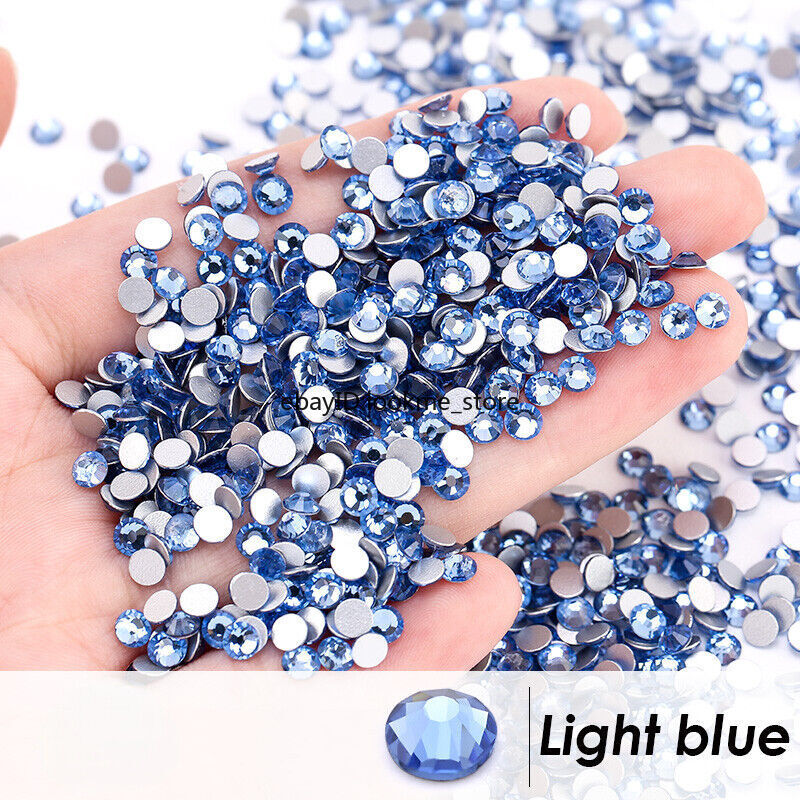 1440pcs Blue Glass Crystal Nail Art Rhinestones Flat Back Gems 3D Nail Tips Deco