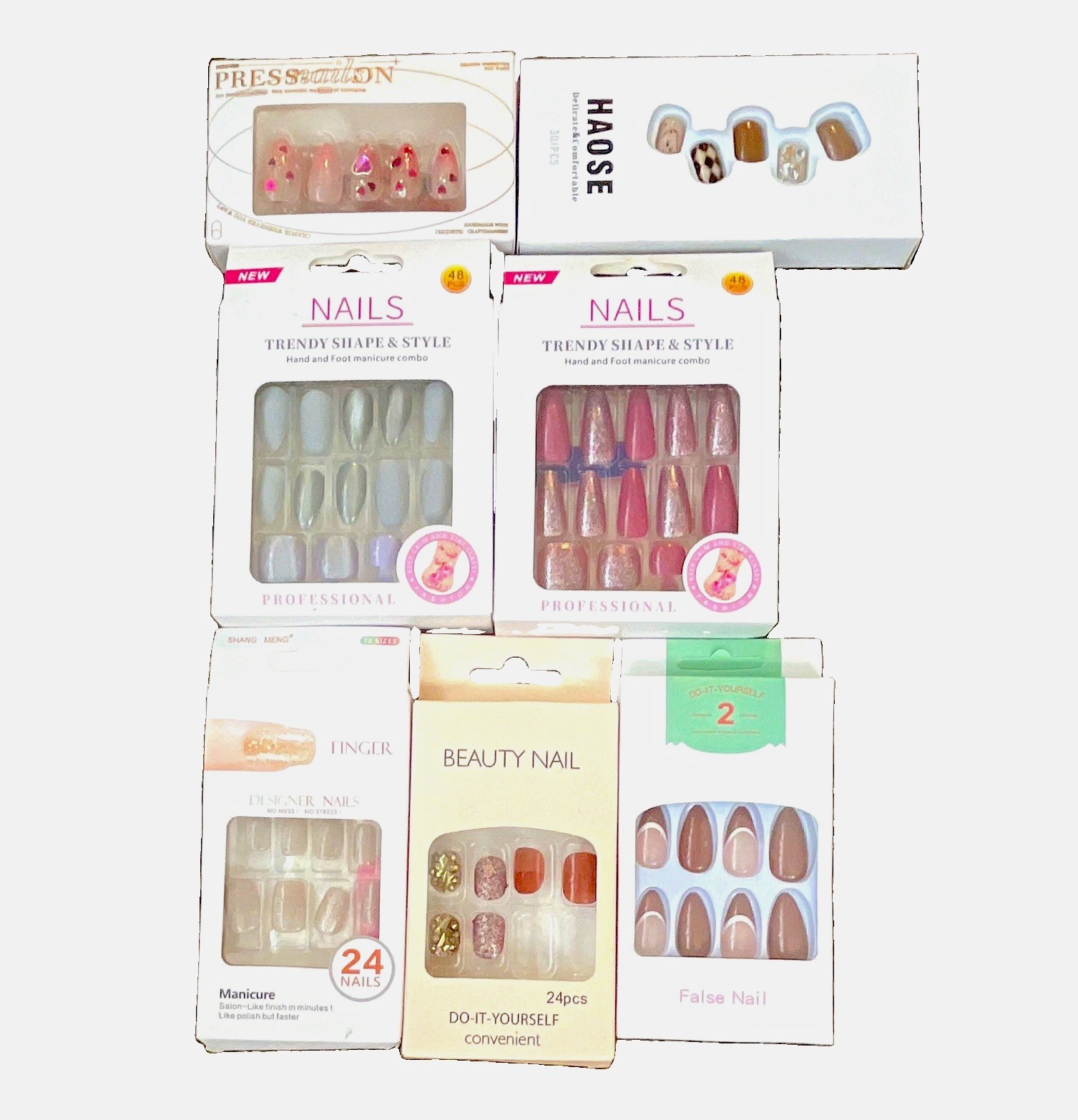 Pre-Designed Press-On Nails Lot of Multiple Sets Long Coffin Glitter Multicolor