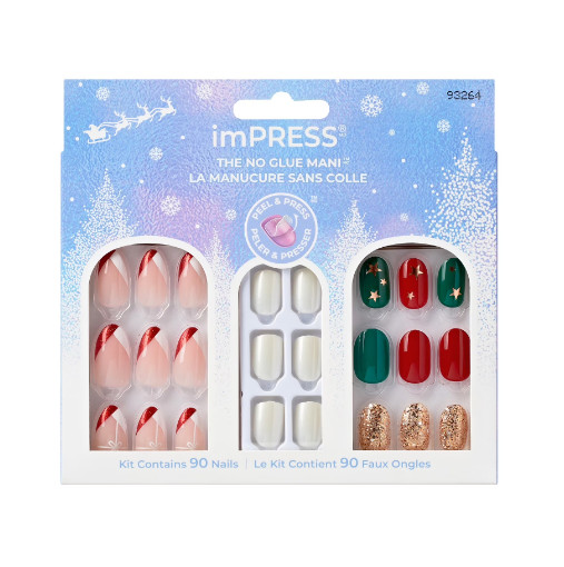 Kiss imPRESS Holiday Christmas Gift Set No Glue Manicure Press-On Nails 90ct