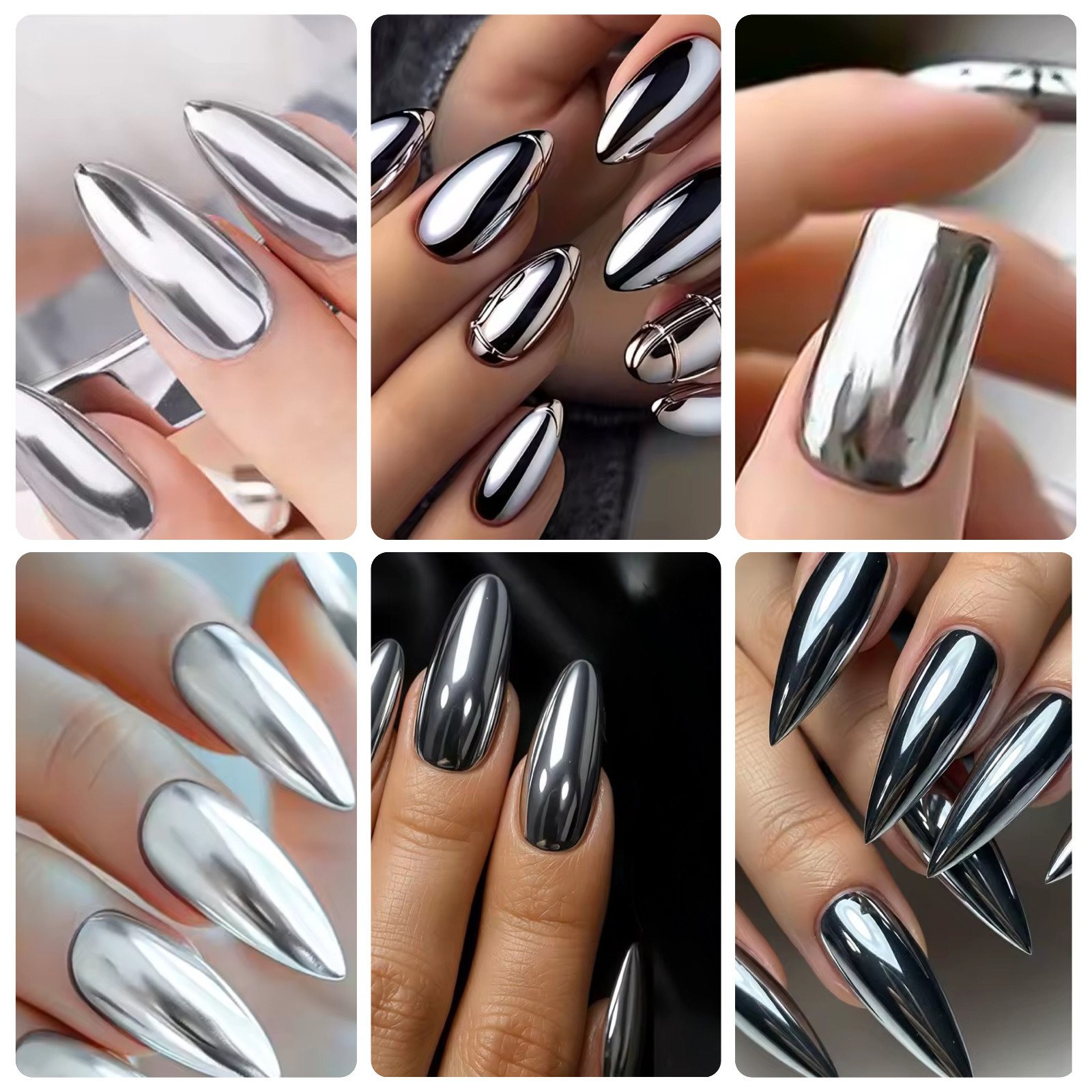 Black Silver Chrome Mirror Nail Powder Set 2pcs Shiny Metallic Effect Manicure