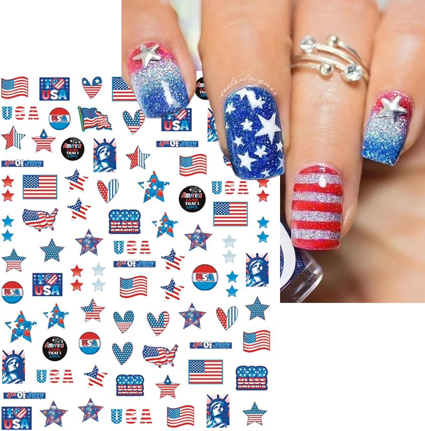 12 Sheets 4Th of July Nail Stickers, Independence Day Patriotic Nail