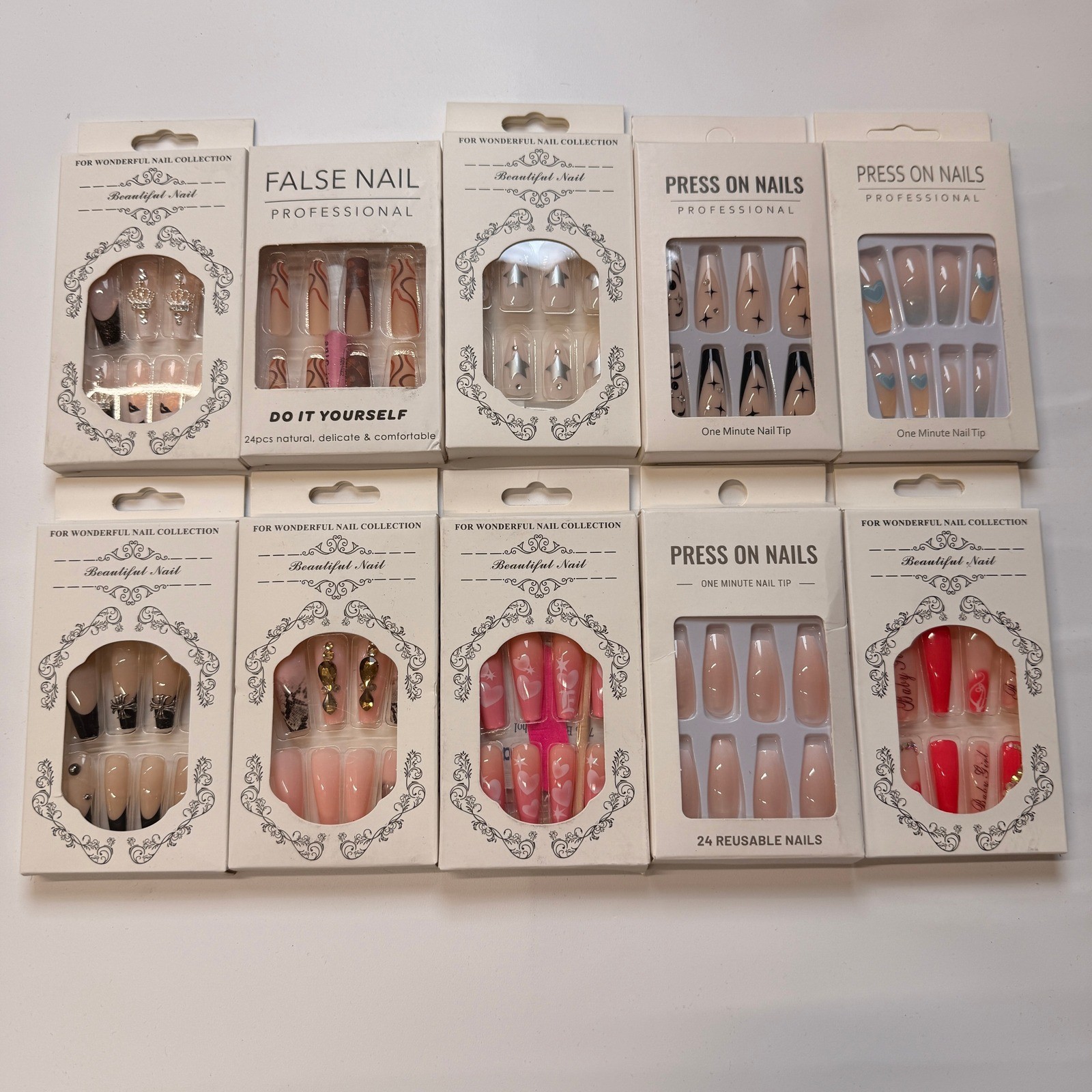 Lot of 10 Pack of 24 New False Press On Nails Assorted Designs and Colors №N30