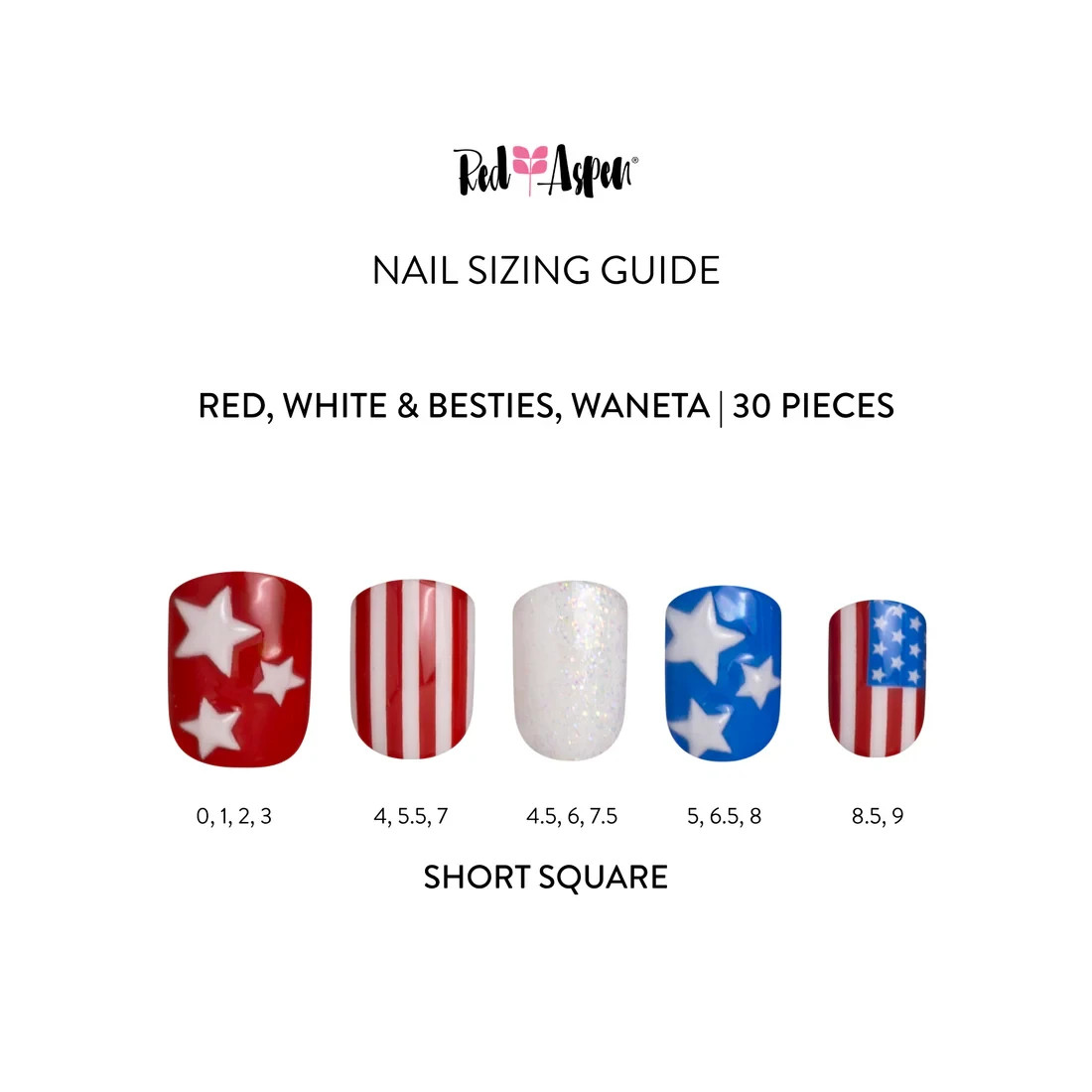 Red Aspen Press On Nails-Red, White & Besties, Waneta-Square Short 4th of July