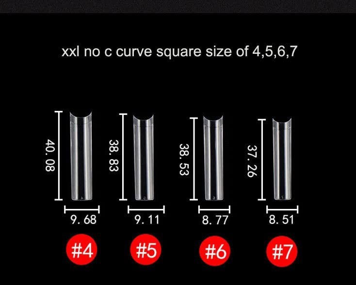 No C curve XXL Square Nail tips size 4,5,6,7, 600pcs per bag Clear Acrylic Na…