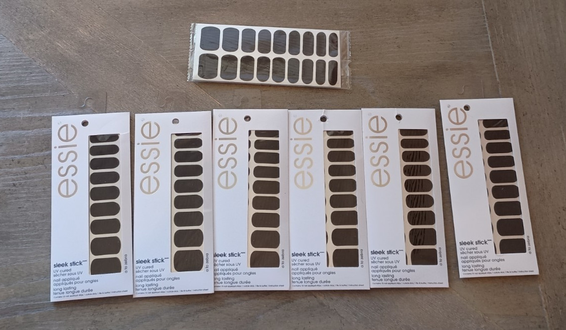 NEW sealed boxes; ESSIE sleek stick nail stickers appliques black beige blue