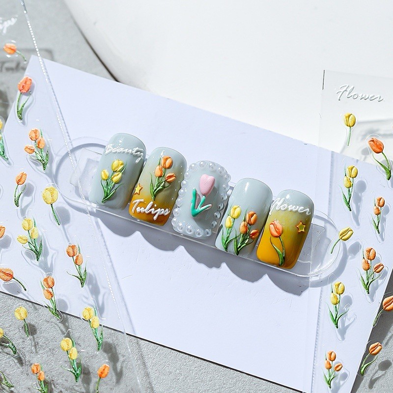 5D Tulip Nail Decal, Nail Decals, DIY Nails, Flowers Embossed Nail Stickers (28)