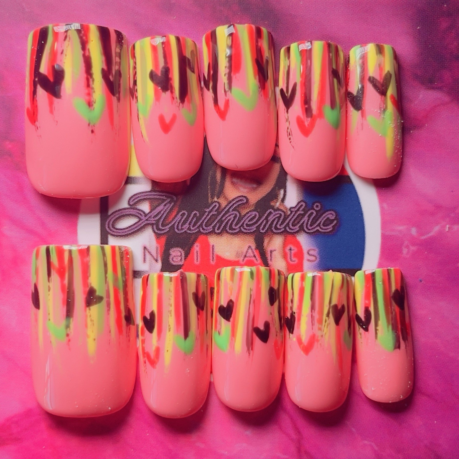 Authentic Nail Arts Square Press-On Nails Juneteenth Glossy Acrylic Full Cover
