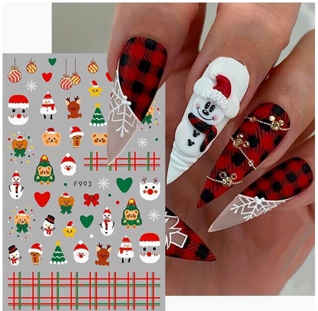 Nail Art Stickers Christmas Santa Reindeer Snowman Baubles Snowflakes Stars Elf