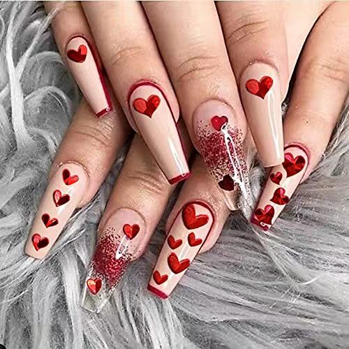 6 Sheets Heart Nail Stickers, Valentine’s Day 3D Red 6 Sheets，valentine’s Day