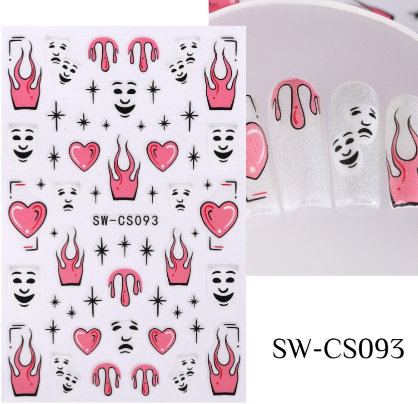 Clown Nail Stickers 3D Halloween Candle Stars Comic Heart Flame Graffiti NS52