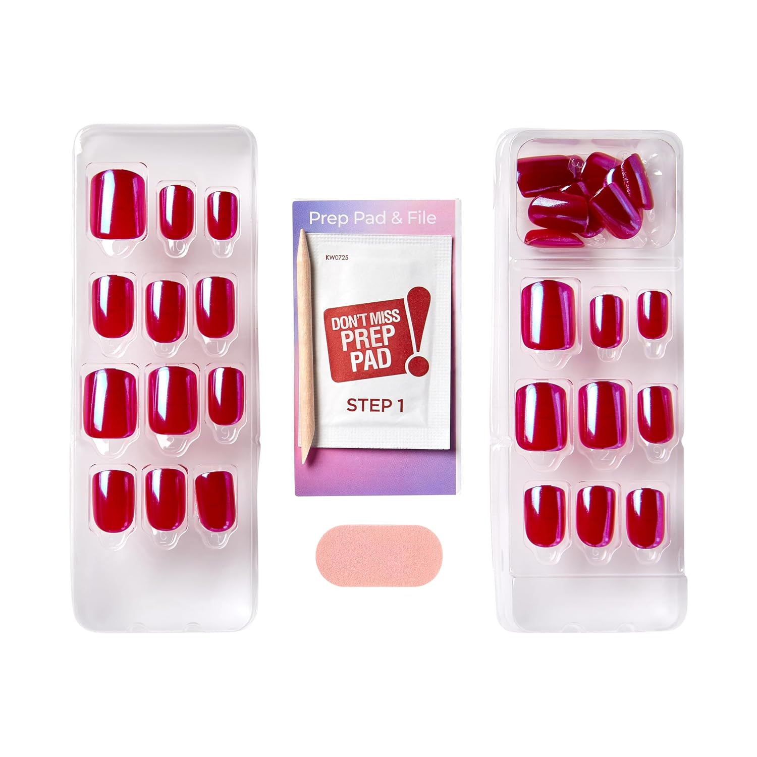Kiss No Glue Mani Press on Nails, Color FX, ‘This City’, Red, Short Size, Squov