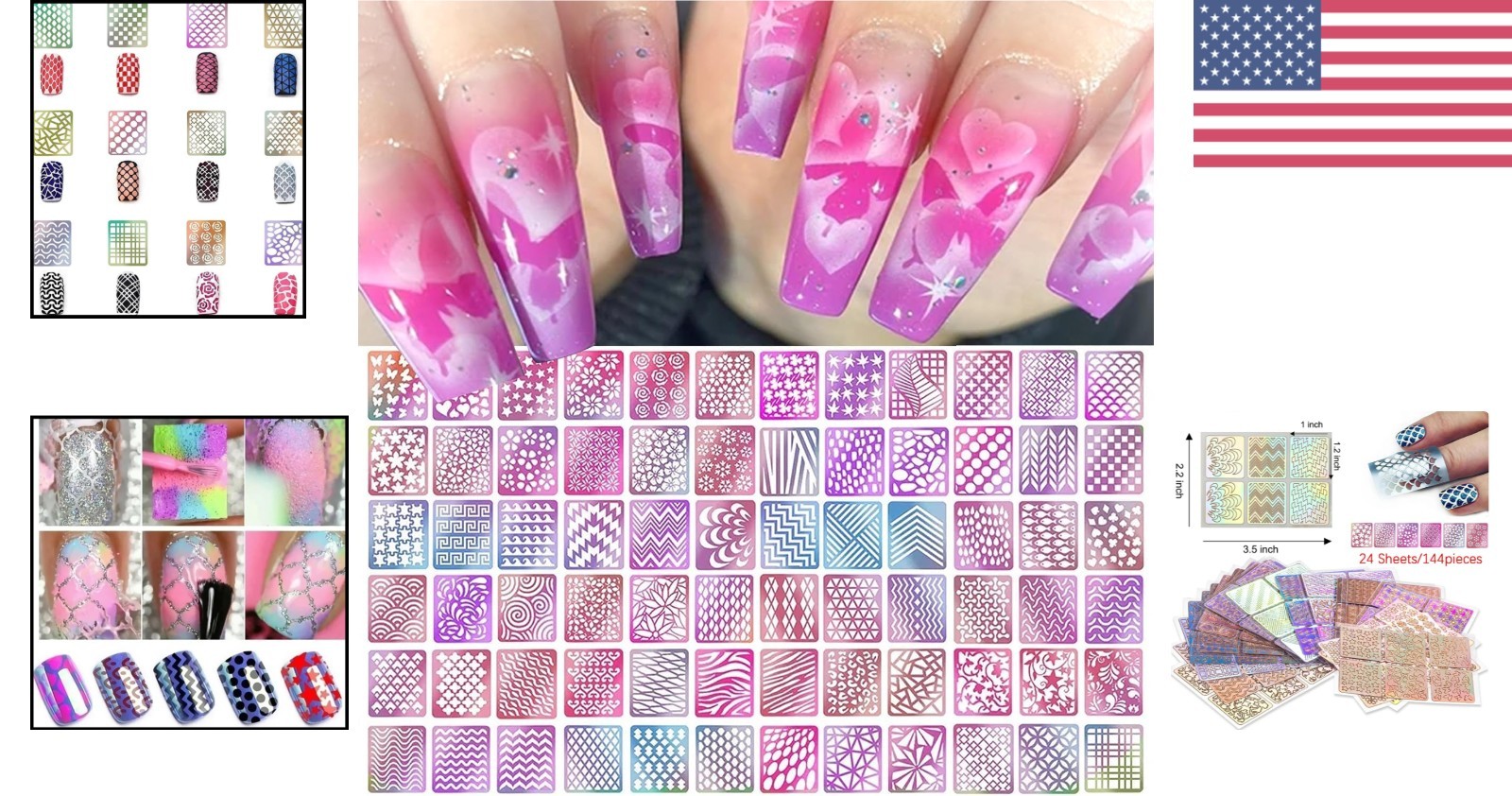 Airbrush Nail Stickers 24 Sheets Vinyl Decals for Custom Nail Art Designs