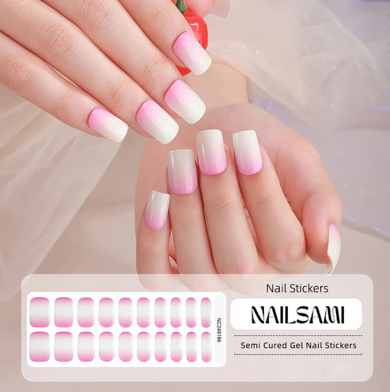 NAILSAMI Pink Frost – Semi Cured Gel Nail Sticker Kit