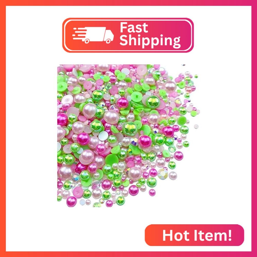 100g Mix Resin Rhinestones Flatback Half Round Pearls Mixed Size 3mm-10mm AB Col