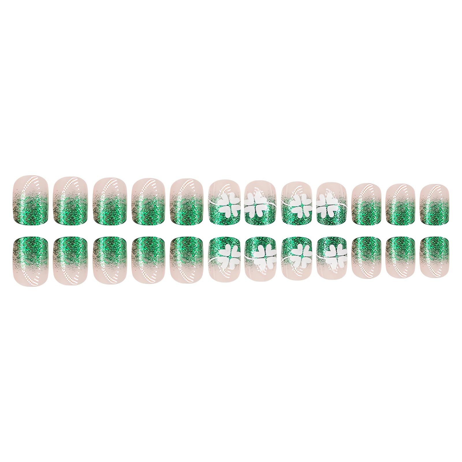 St. Patrick’s Day Press on Nails Short Square Fake Nails Green French Tip Pre…