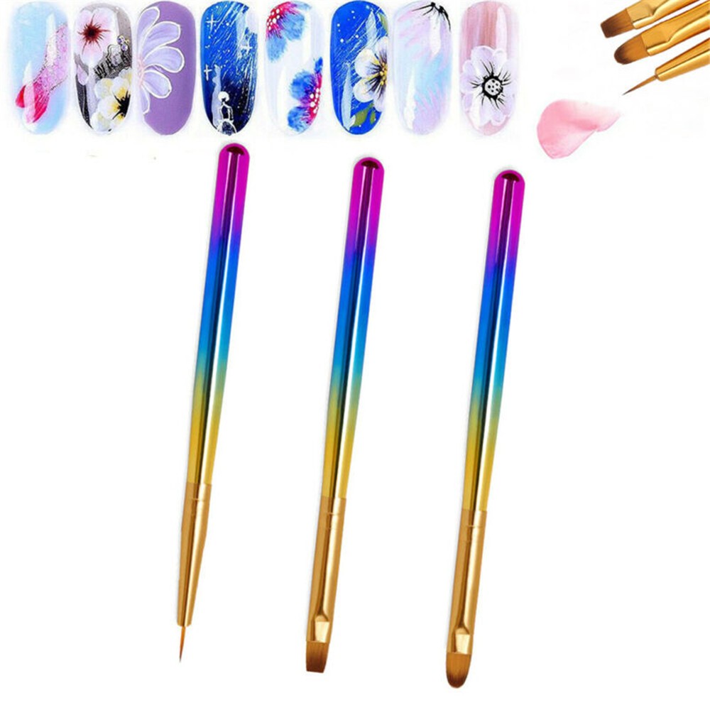 Acrylic Nail Art Brush Nylon Tips UV Gel Painting Liner Pen Manicure Tool 3 Pack