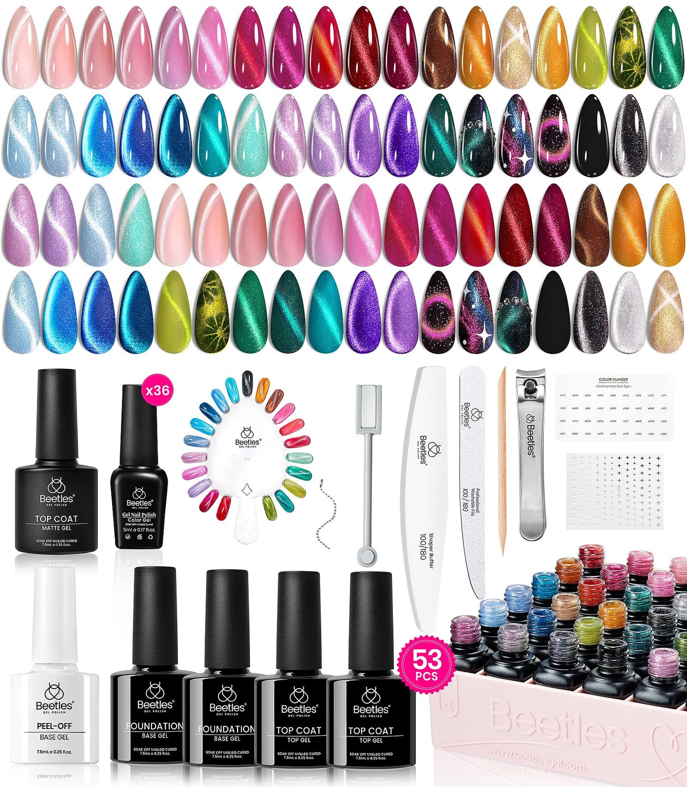 Beetles Cat Eye Gel Nail Polish Set – 36 Colors Red Purple Brown Green Burgun…