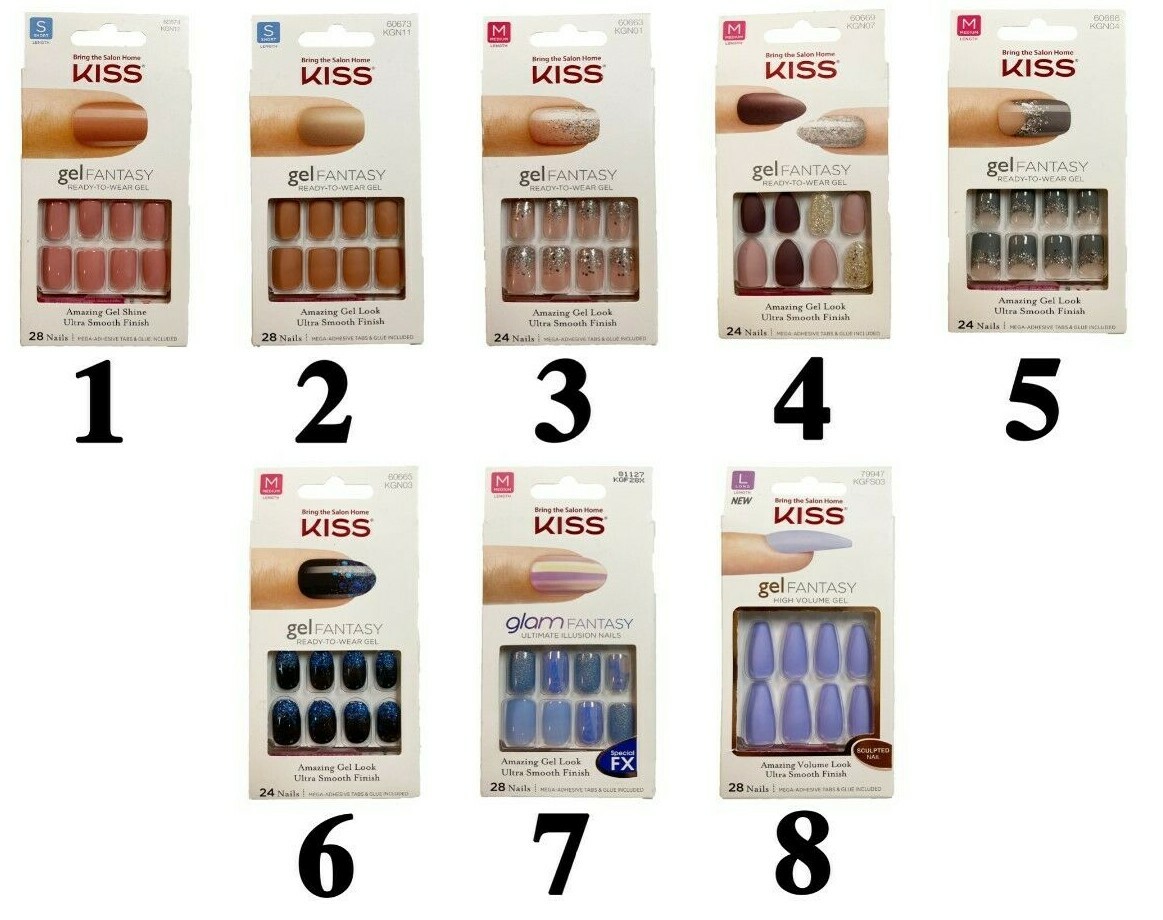 Kiss Gel Fantasy Glam Nails Matte/Glitter/Gold Small/Medium/Long 28 Nails #60666