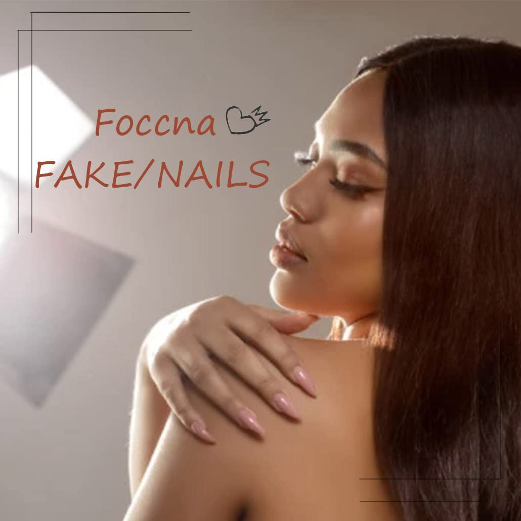 Press on Nails Nude Almond Clear 3D Fake Nails French Full Cover Bling Acrylic F