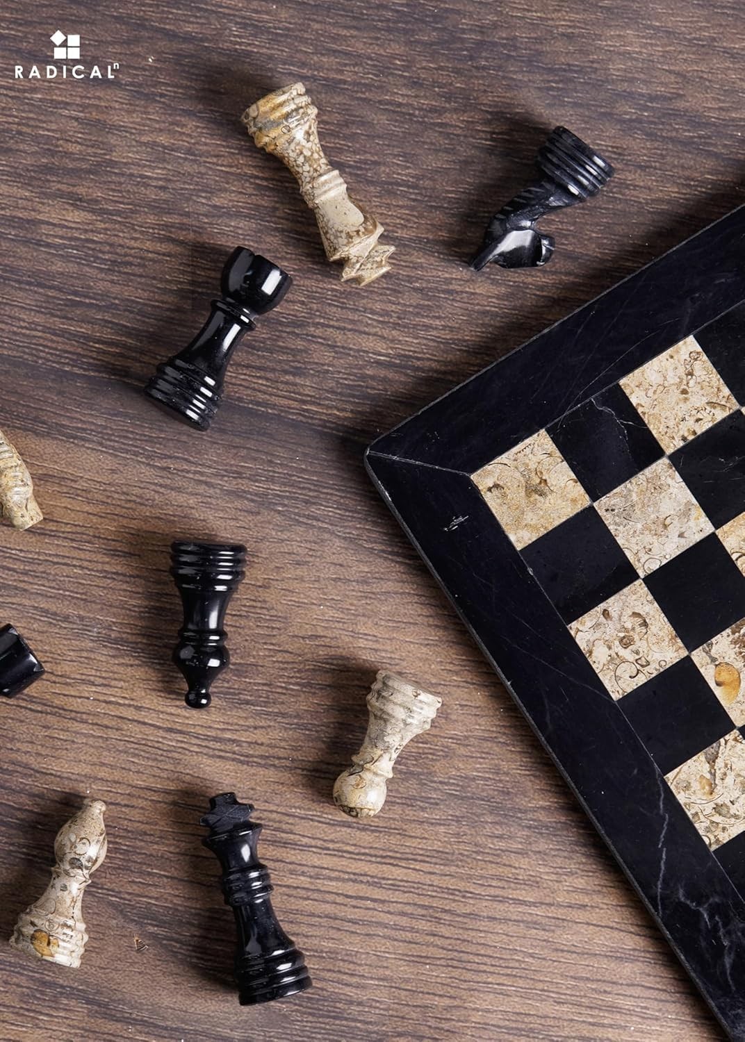Radicaln Marble Chess Set 12” Inches Black and 12 inches, Coral