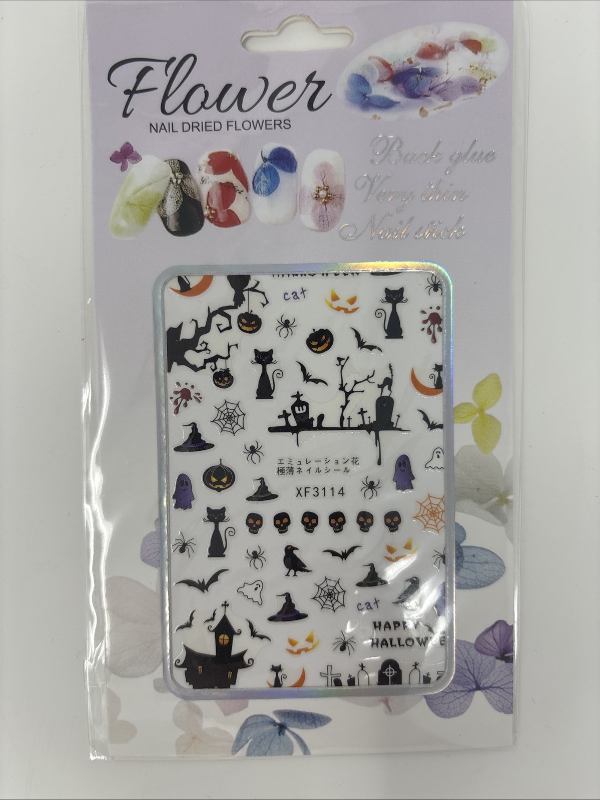 Halloween Nail Art Stickers Black White Spider Web Blood Star French Decals NH30