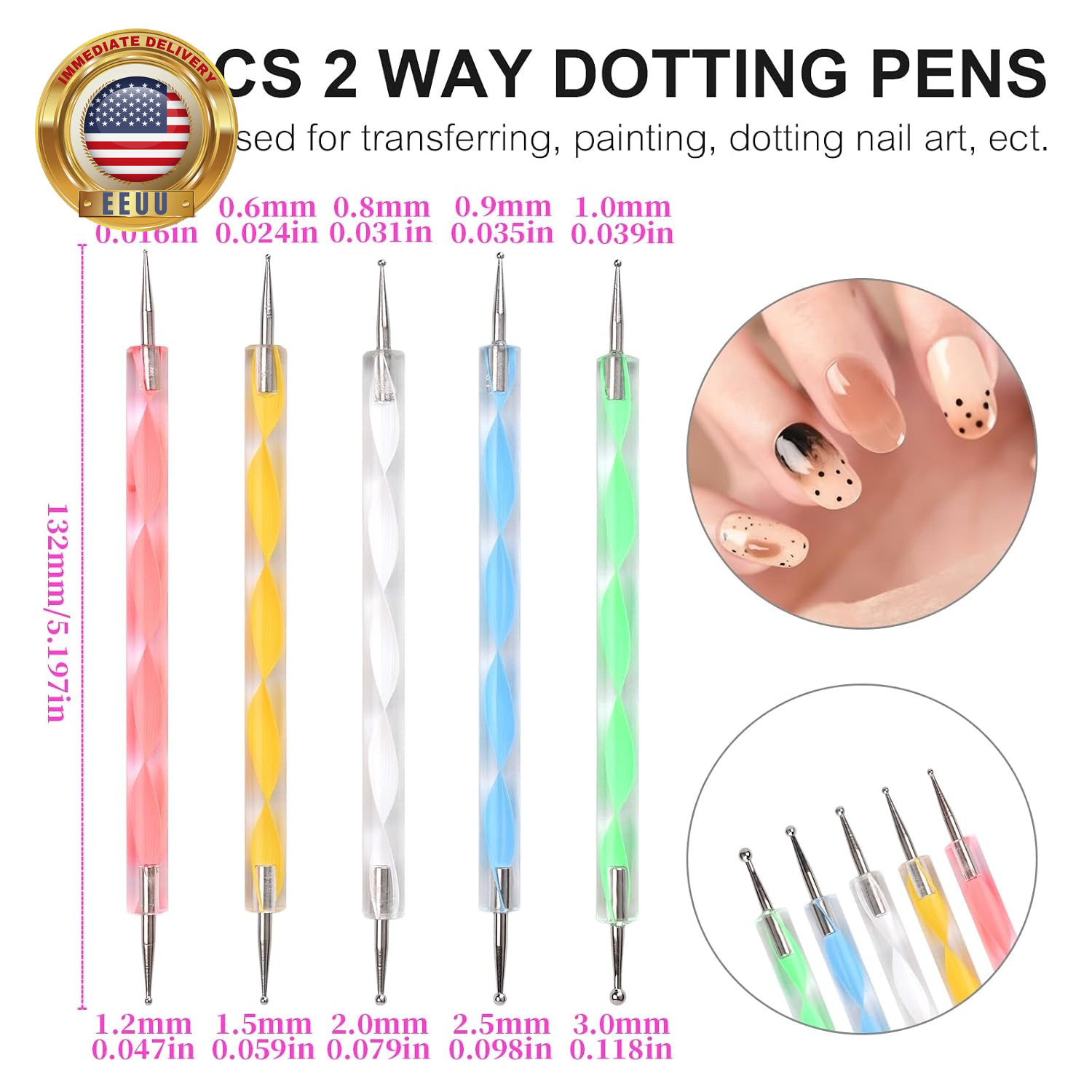 10Pcs Nail Art Brush Kit Double-End Dotting Pens Nail Fine Liner Brushes for UV