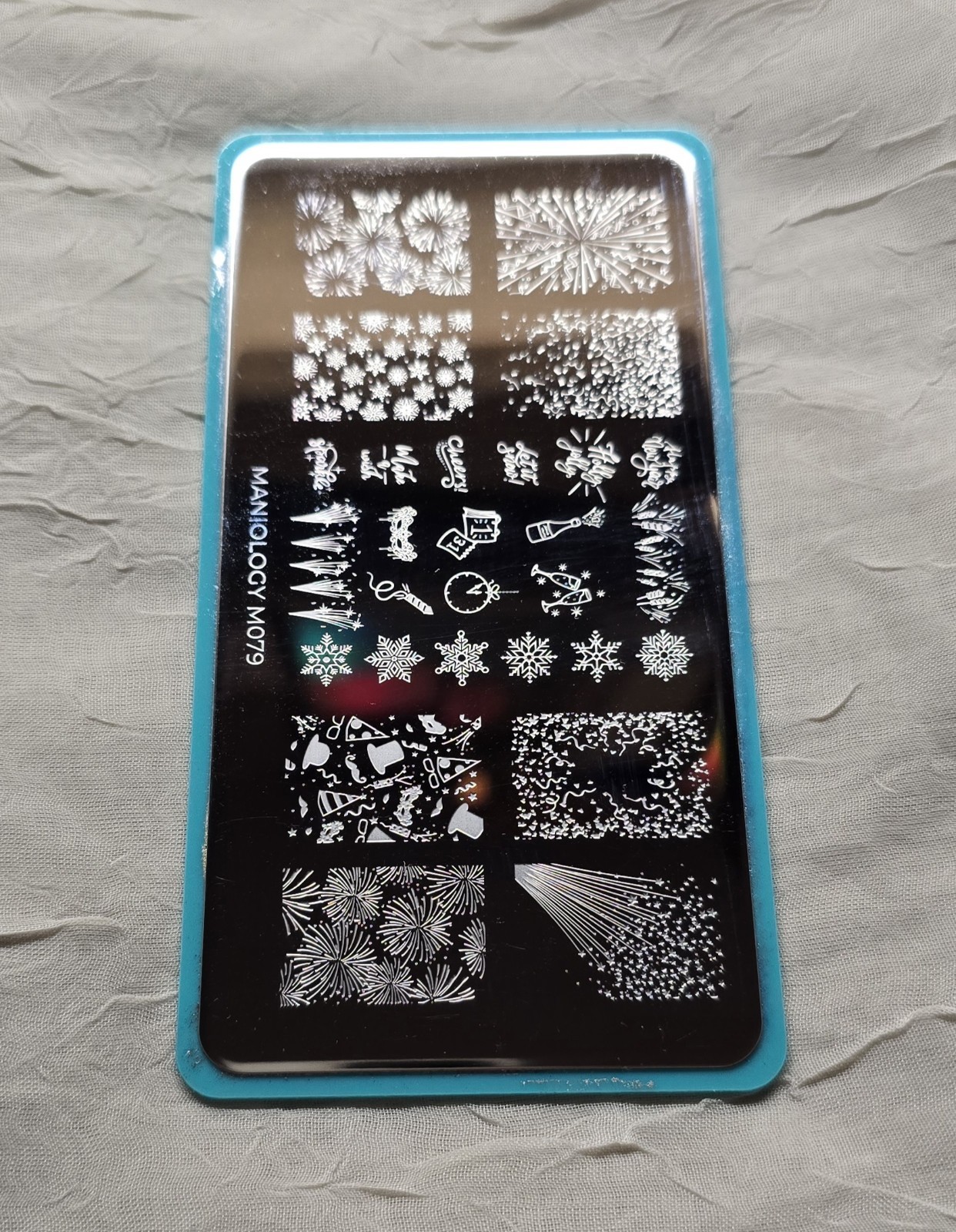M079 Maniology Nail Stamping Plate Happy New Year Birthday Celebration Fireworks