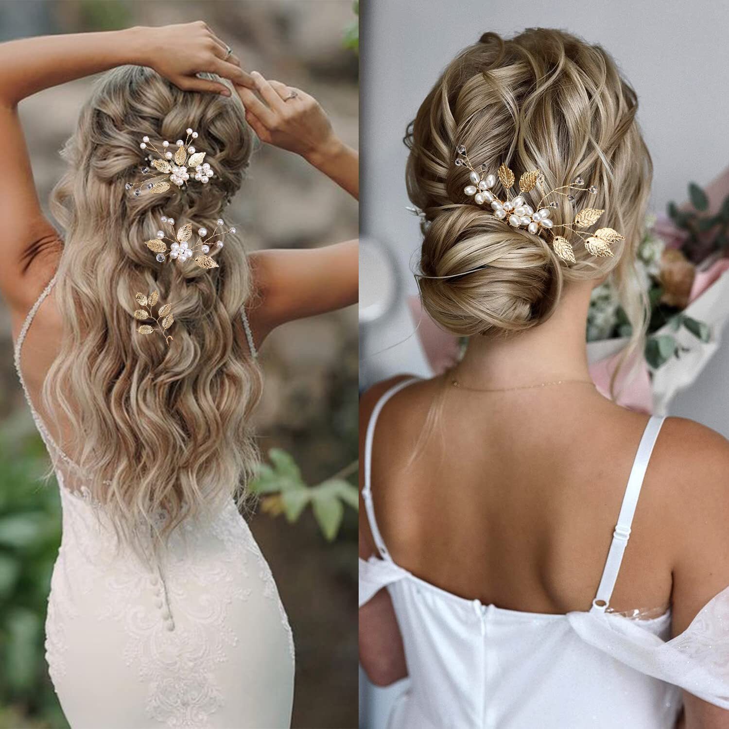 4 Pieces Bridal Wedding Hair Pins Gold Leaf 4 Count (Pack of 1), Elegant