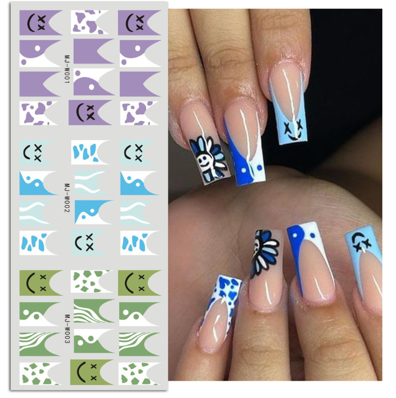 8 sheets French Line Style Moon Star Heart Striped Nail Art Stickers NS52