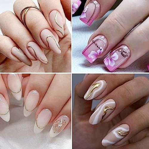 6 Sheets Shiny French Line Nail Art Stickers Decals 3D Glitter Gold Colorful -6