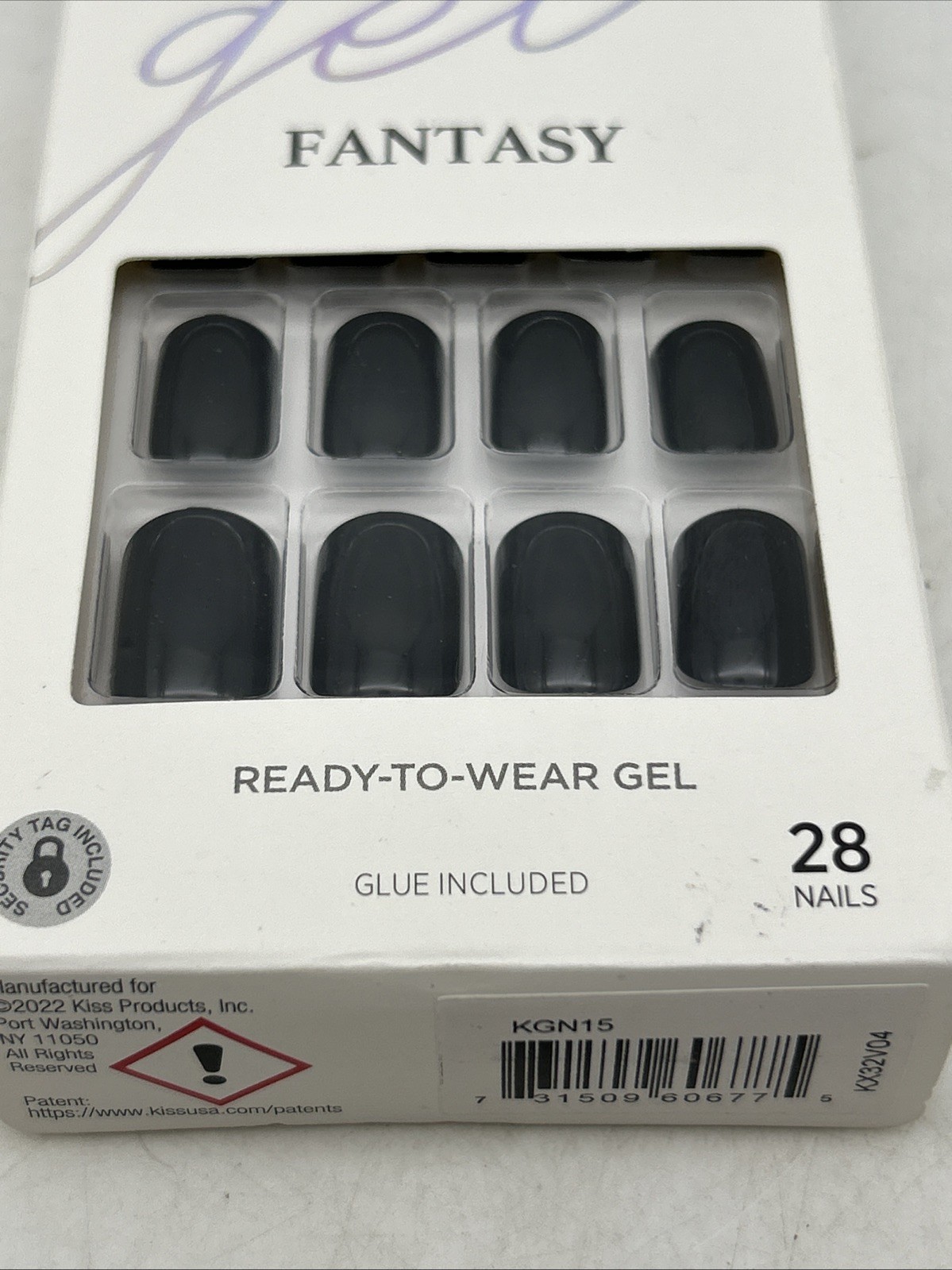New KISS Gel Fantasy Nails Shiny Black Glue On Short Length, Square Shape