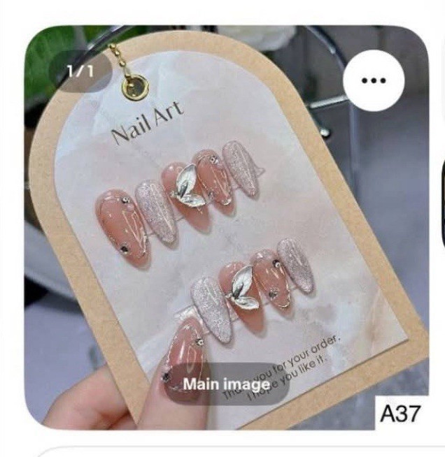 Press-On Nails Pink/Silver Glitter Butterfly Almond Long Acrylic Full Cover A37