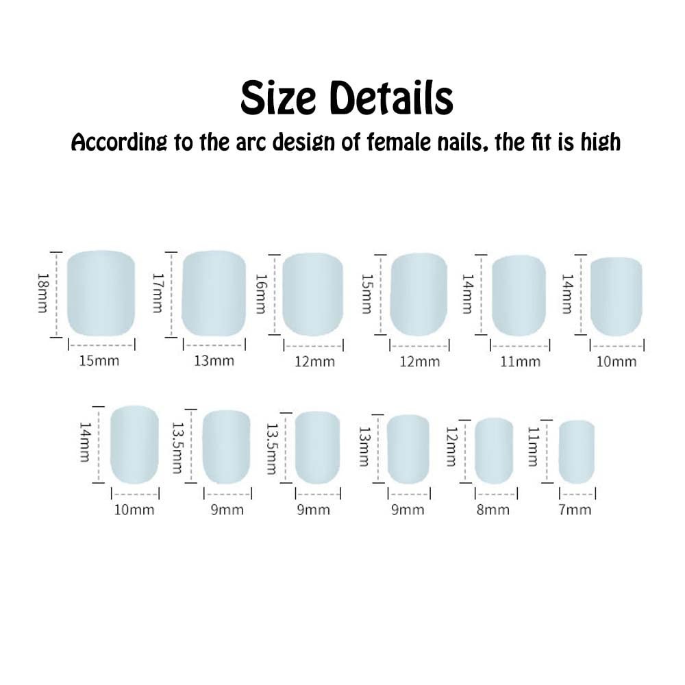 Press on Nails Medium Square Fake Nails with Blue Pink Gold Curved Line Designs
