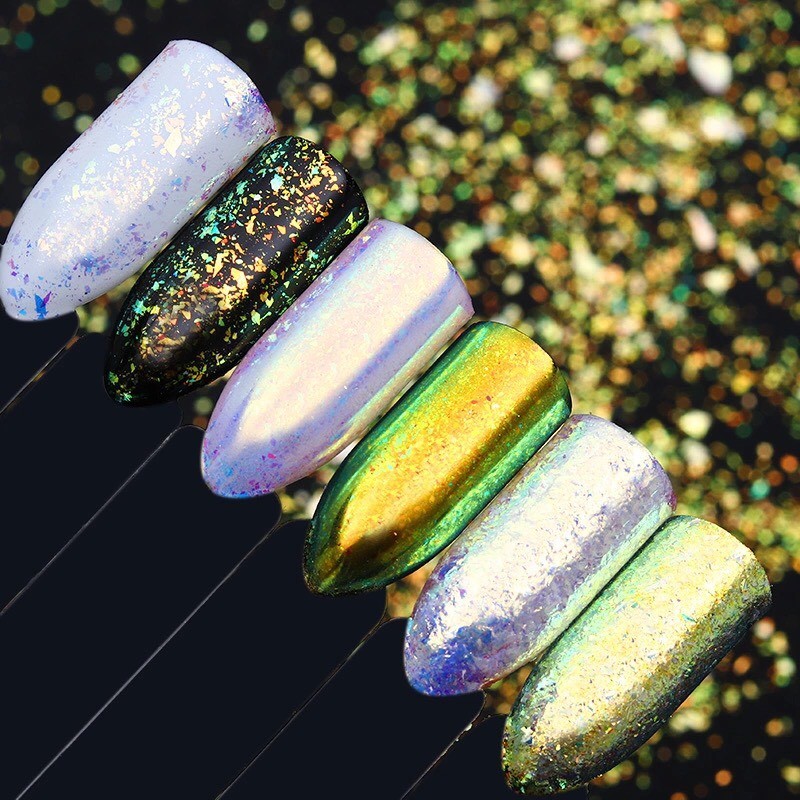 AURORA CHAMELEON FLAKES NAIL POWDER AB Unicorn MIRROR Effect RAINBOW Nails (AF5)