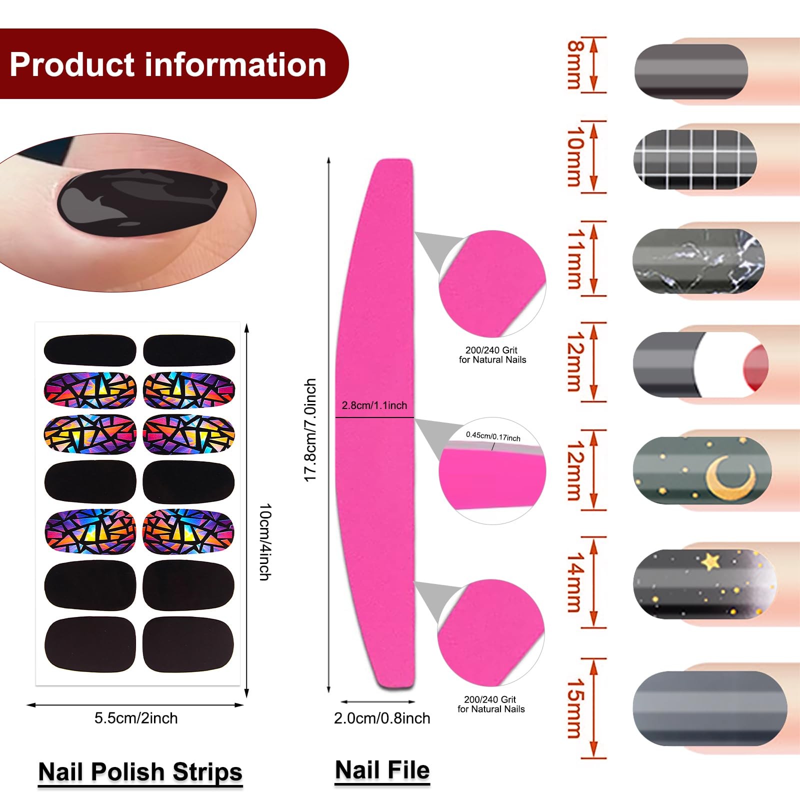 Nail Polish Strips (20 Sheets, Black Style), Nail Polish Stickers Full Nail W…
