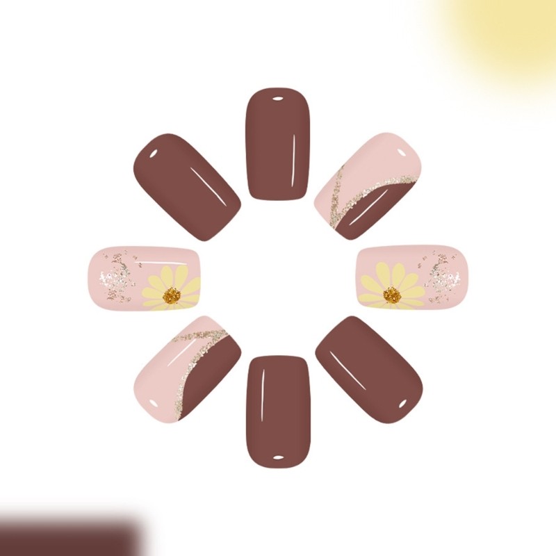 Press On Nail Coffee Color Botanicals Art Office To Evening Wears