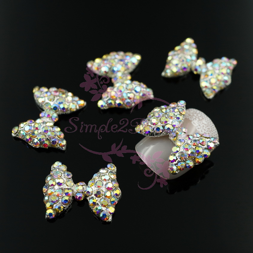 20 Crystal Rhinestones Big Bow Alloy Charms Nail Art Jewelry Crafts Making Decor