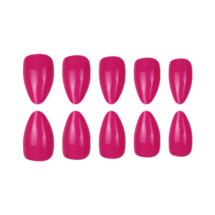 60pcs Stiletto Press on Nails, Hot Pink Solid Glossy Bright Color Fashion Nails