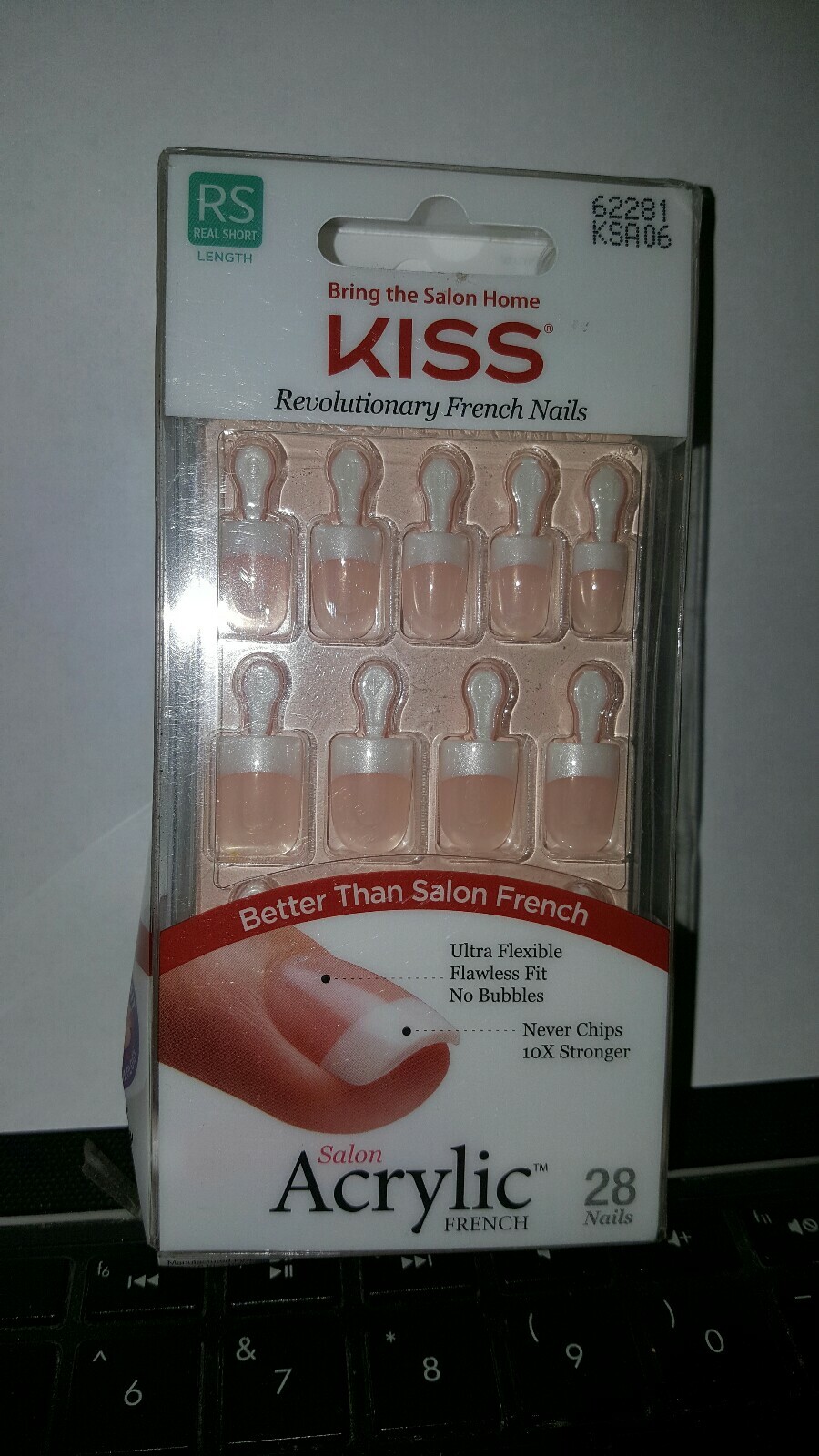 Kiss Salon Acrylic French Glue On Nails #62281 KSA06 28 REAL SHORT GLUE EXPIRED