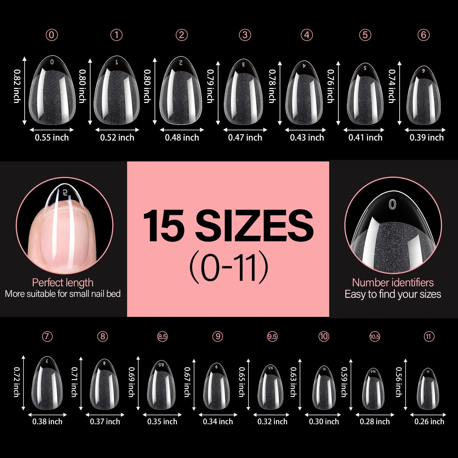 AILLSA Short Almond Nail Tips PreShaped Acrylic Nail Tips Half Matte Full Cov…