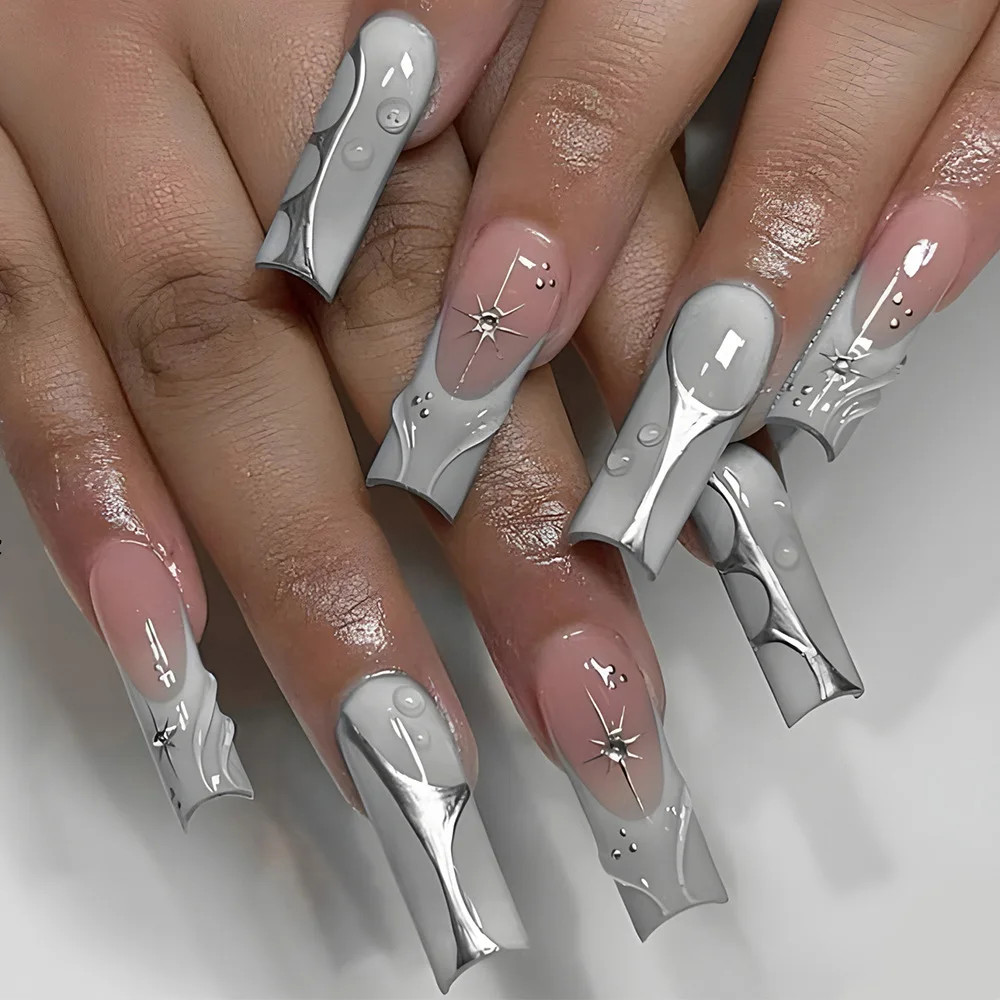 24pcs Halloween Gothic 3D Spider Skull Coffin Press On Nails