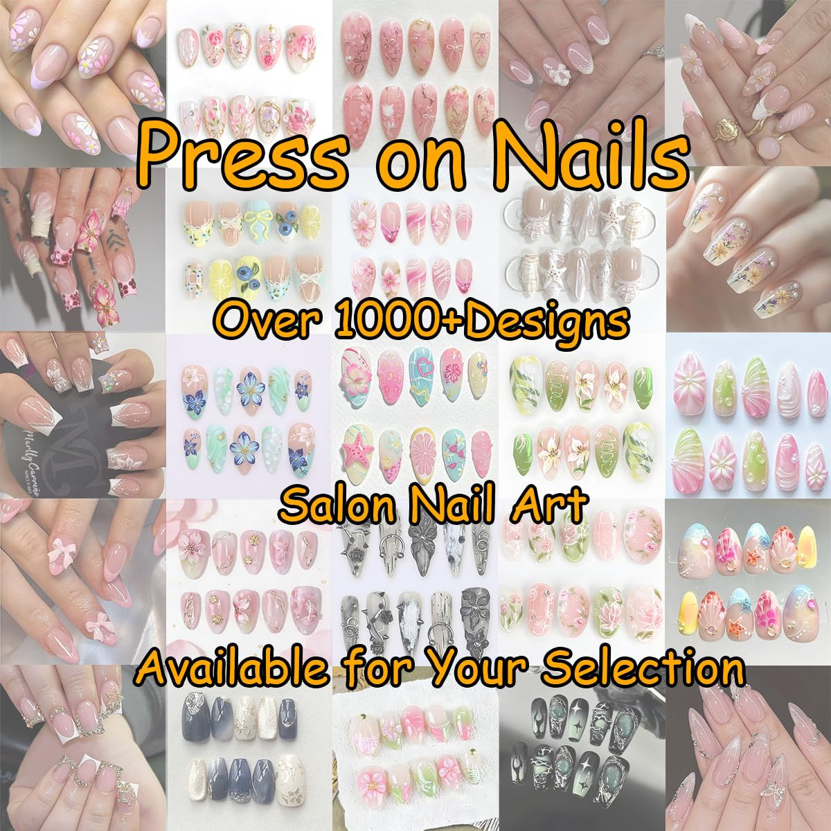 Pink Flower Press on Nails Medium Almond Fake Nails 3D Pearl Gold Bead Design Fl
