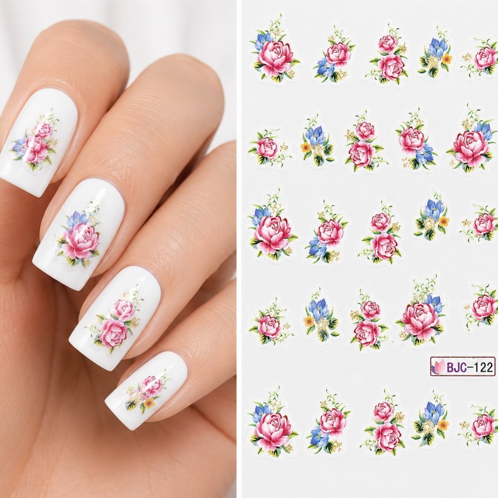 Rose Flowel Bloom Fingertip Decals Water Slide Beauty Wrap Creative Salon Decor